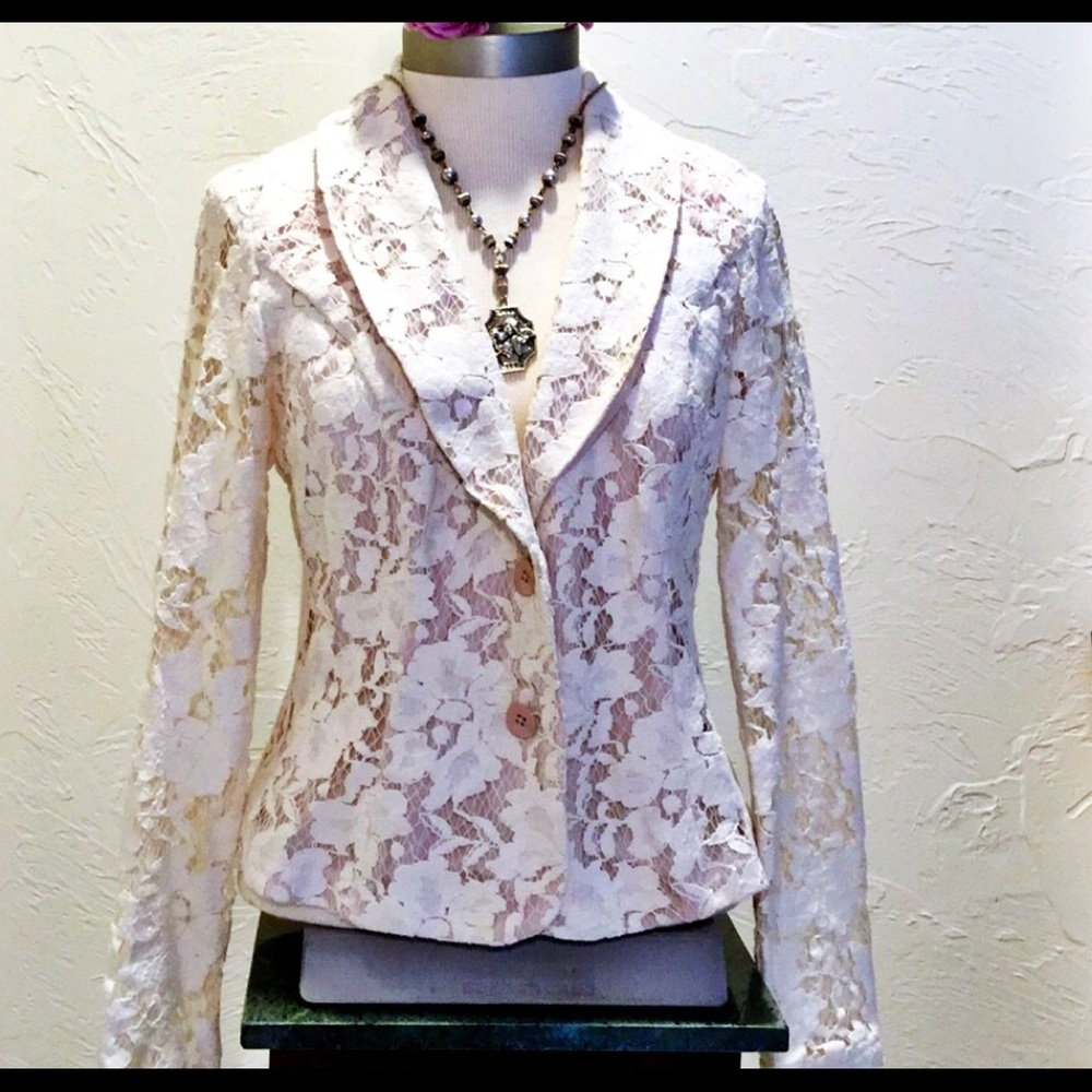 CAbi Sheer Lined Lace Blazer, Size 4